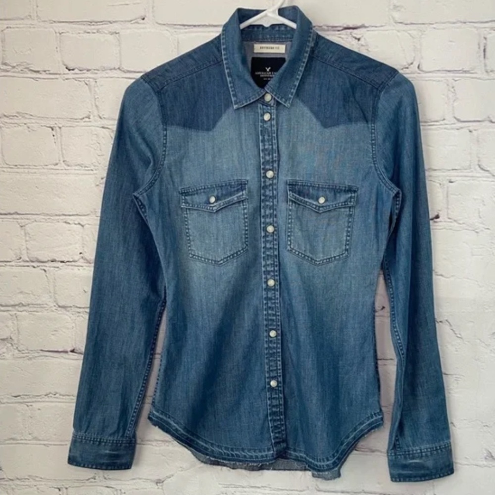 American Eagle Dark Wash Denim Shirt